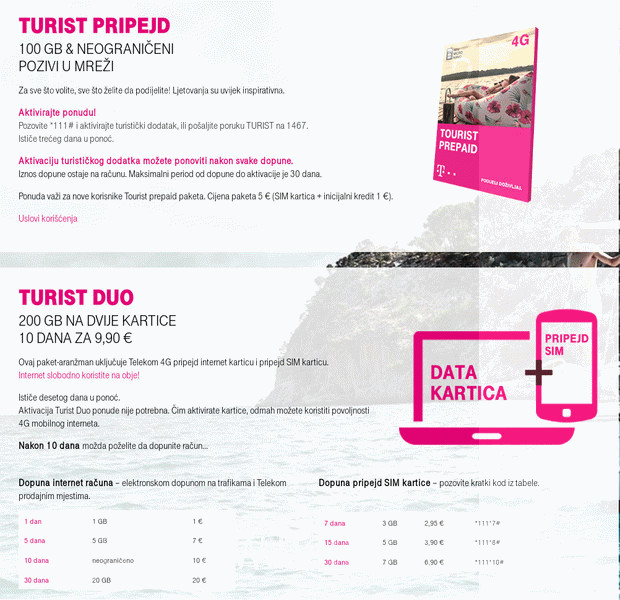 t-mobile 2018 туристический пакет в Черногории